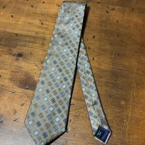 Joseph Abboud Geometric Tie in Taupe, Brown & Blue, 100% Silk, NWOT